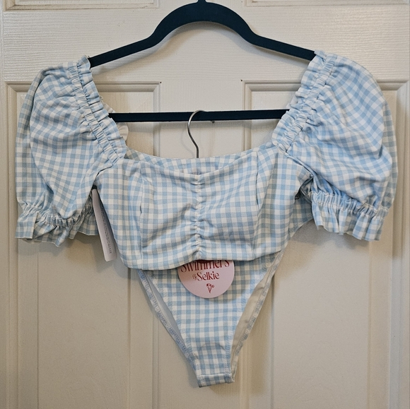 Selkie Swim Set Blue Gingham Babydoll Bikini Top & Bottoms - Picture 9 of 14